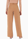 Pantalón tiro alto wide leg color café para mujer - Flashy