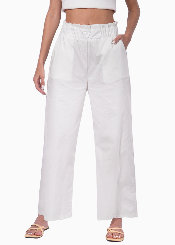 Pantalón wide leg tiro alto color blanco para mujer - Flashy