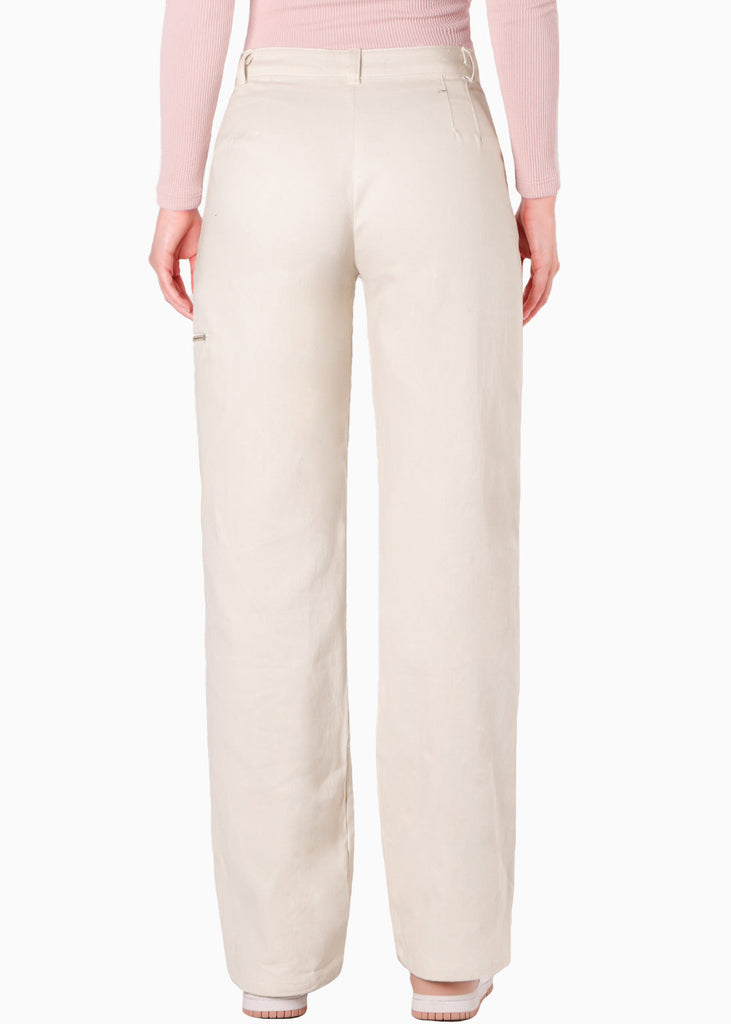 Pantalón wide leg con bolsillo parche y cierre decorativo color beige para mujer - Flashy