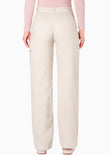 Pantalón wide leg con bolsillo parche y cierre decorativo color beige para mujer - Flashy