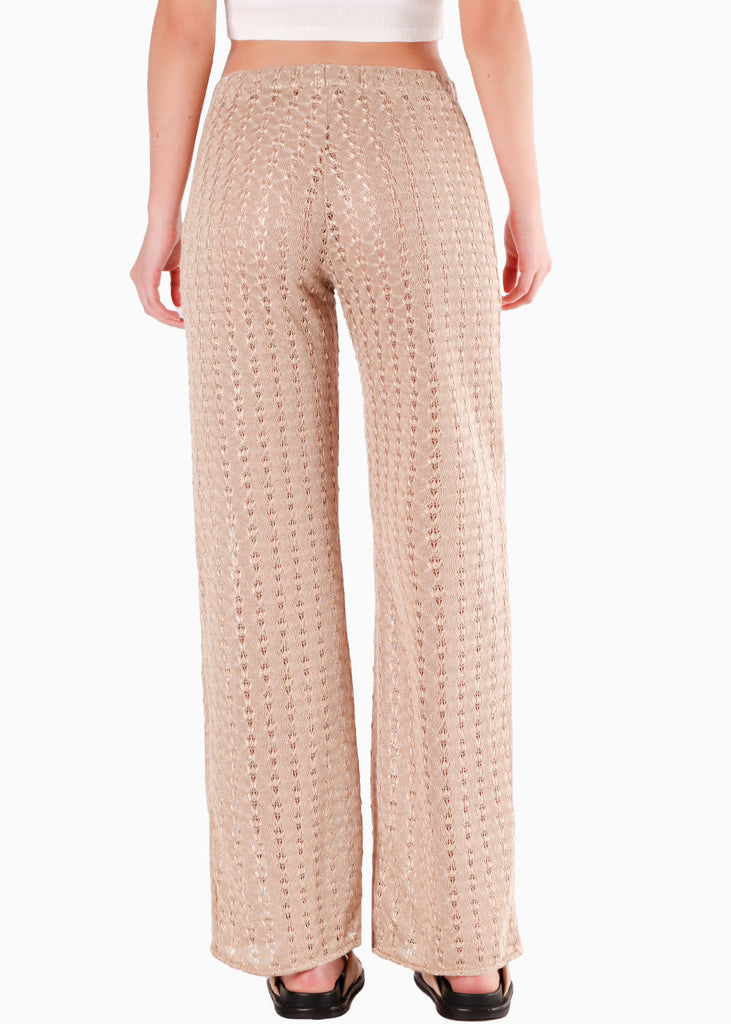 Pantalón wide leg con elástico en cintura color dorado para mujer - Flashy