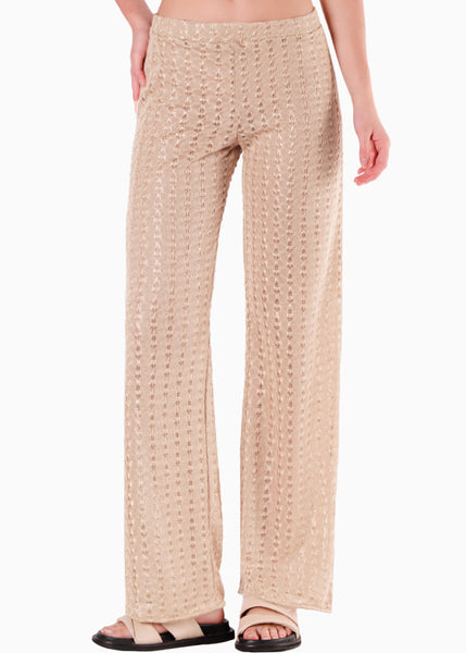 Pantalón wide leg con elástico en cintura color dorado para mujer - Flashy