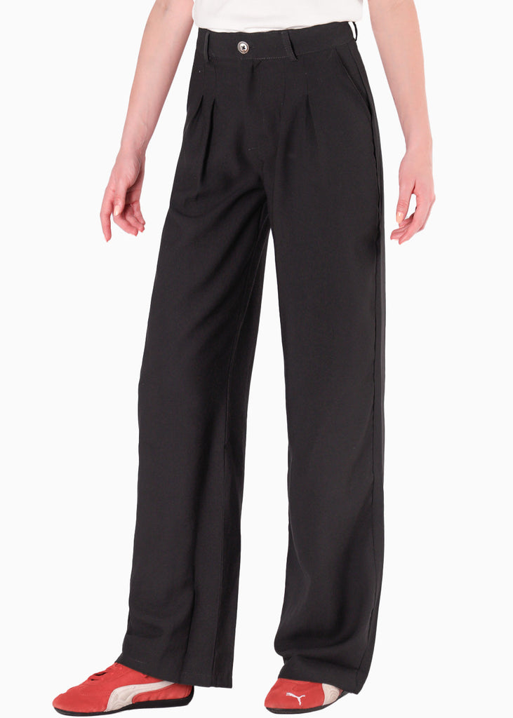 Pantalón wide leg con prenses color negro para mujer - Flashy
