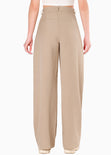 Pantalón wide leg con prenses color beige para mujer - Flashy