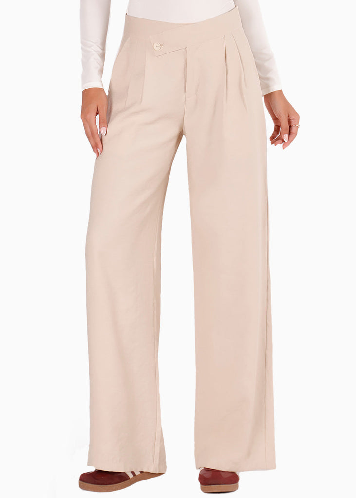 Pantalón wide leg con pretina cruzada para mujer - Flashy