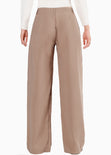 Pantalón wide leg de tiro bajo color café para mujer - Flashy