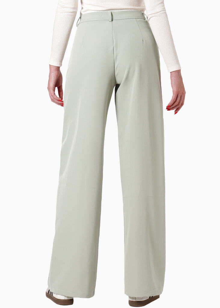 Pantalón wide leg tipo sastre color verde para mujer - Flashy