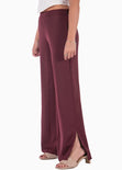 Pantalón wide leg tiro alto color vino para mujer - Flashy