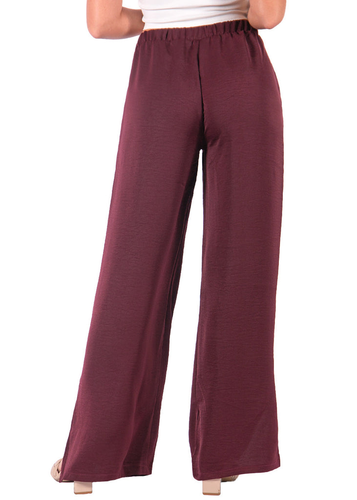 Pantalón wide leg tiro alto color vino para mujer - Flashy