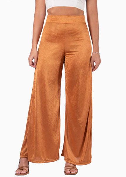 Pantalón wide leg tiro alto color naranja para mujer - Flashy
