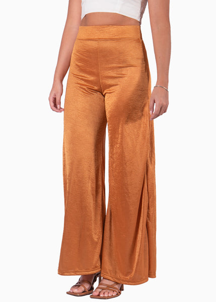 Pantalón wide leg tiro alto color naranja para mujer - Flashy