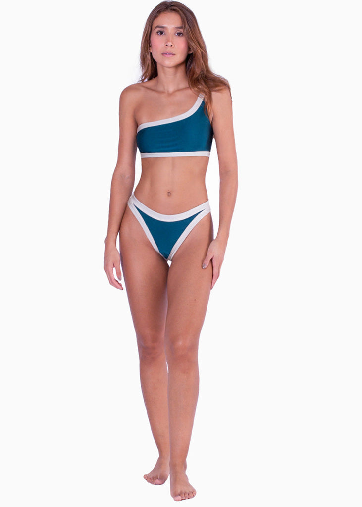 Panty de vestido de baño con contraste de color color azul para mujer - Flashy
