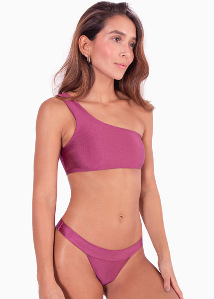 Panty de vestido de baño con fajón ancho color morado, magenta para mujer - Flashy