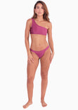Panty de vestido de baño con fajón ancho color morado, magenta para mujer - Flashy