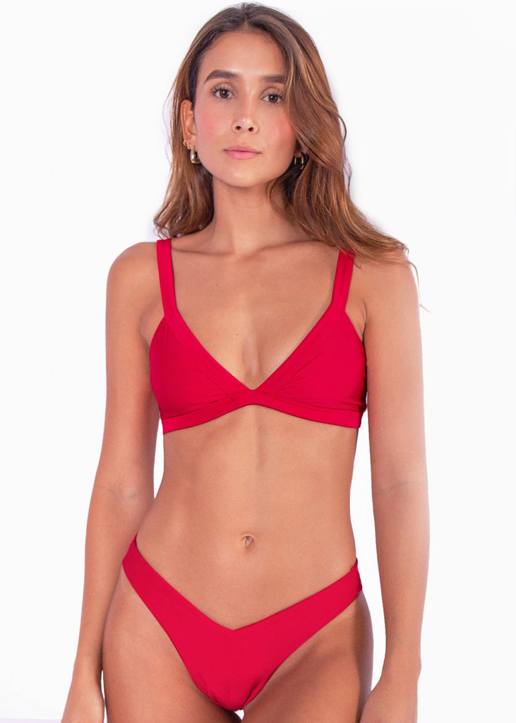 Panty de vestido de baño con la pretina en v color rojo para mujer - Flashy