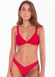 Panty de vestido de baño con la pretina en v color rojo para mujer - Flashy