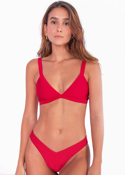 Panty de vestido de baño con la pretina en v color rojo para mujer - Flashy