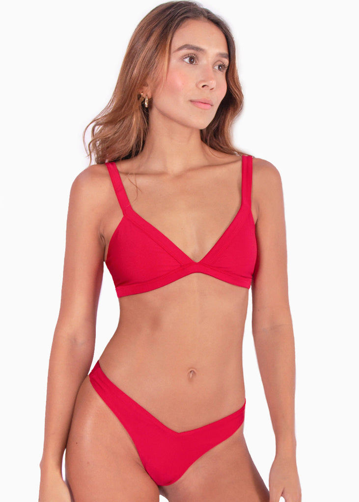 Panty de vestido de baño con la pretina en v color rojo para mujer - Flashy