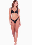 Panty de vestido de baño con la pretina en v color negro para mujer - Flashy