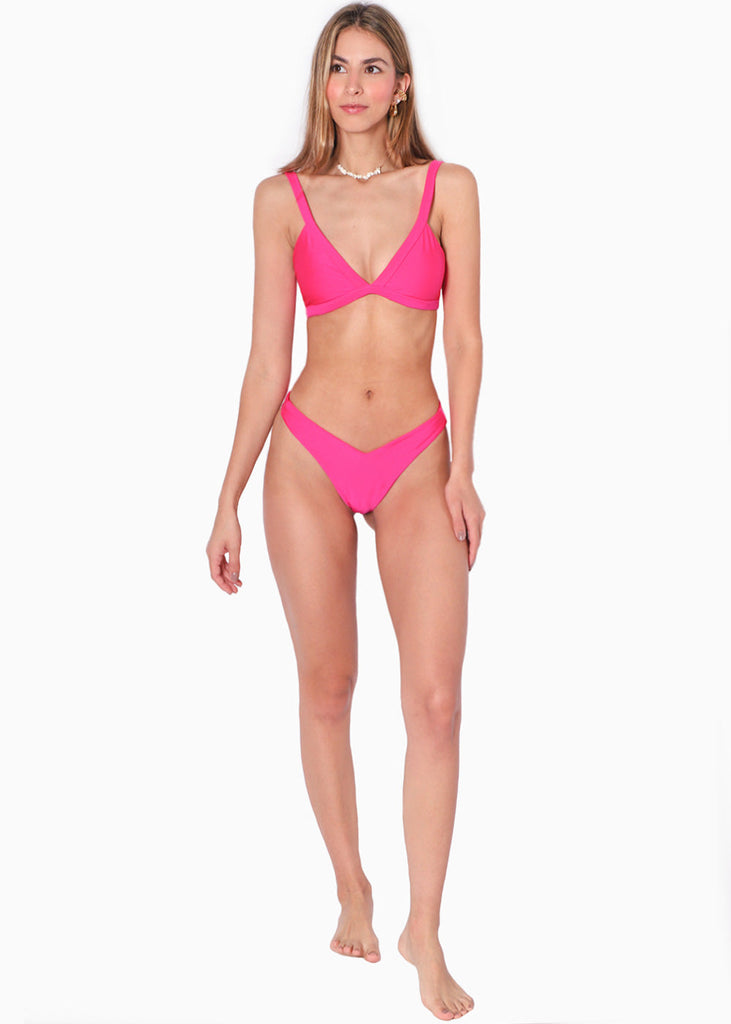 Panty de vestido de baño con la pretina en v color fucsia para mujer - Flashy