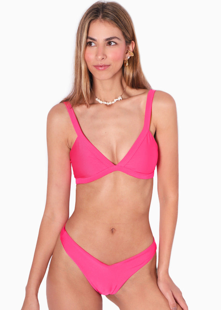 Panty de vestido de baño con la pretina en v color fucsia para mujer - Flashy