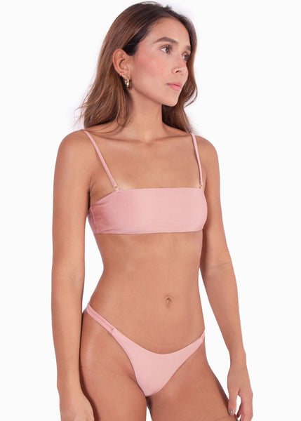 Panty de vestido de baño con tiras en los costados color rosado para mujer - Flashy