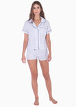Pijama con blusa manga corta de botones y short color azul para mujer - Flashy
