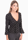 Blusa con estampado de puntos y resorte para mujer - Flashy
