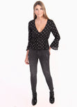 Blusa con estampado de puntos y resorte para mujer - Flashy