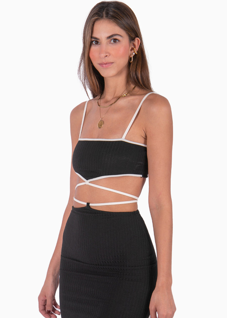 Set de falda larga y crop top de tiras color negro para mujer - Flashy