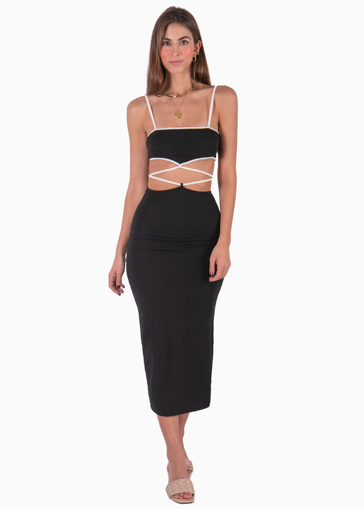 Set de falda larga y crop top de tiras color negro para mujer - Flashy