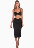 Set de falda larga y crop top de tiras con entorchado color negro para mujer - Flashy