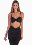 Set de falda larga y crop top de tiras con entorchado color negro para mujer - Flashy