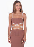 Set de falda larga y crop top de tiras color camel, café para mujer - Flashy