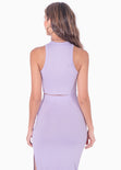Set de falda larga y crop top halter sin mangas color lila para mujer - Flashy