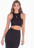 Set de falda larga y crop top halter sin mangas color negro para mujer - Flashy