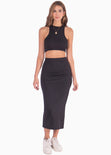 Set de falda larga y crop top halter sin mangas color negro para mujer - Flashy