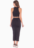 Set de falda larga y crop top halter sin mangas color negro para mujer - Flashy