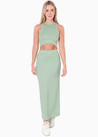 Set de falda midi y crop top halter sin mangas color verde para mujer - Flashy