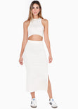 Set de falda midi y crop top halter sin mangas color blanco, marfil para mujer - Flashy