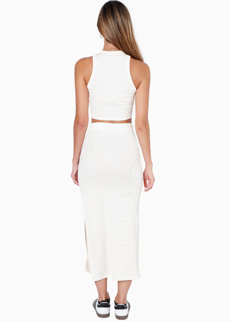 Set de falda midi y crop top halter sin mangas color blanco, marfil para mujer - Flashy