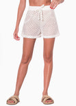 Short de tiro alto con anudado y tela tipo crochet color blanco, marfil para mujer - Flashy