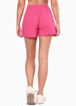 Short de tiro alto con elástico en cintura color fucsia, rosado para mujer - Flashy