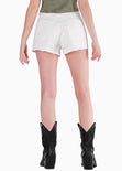 Short mom de denim y de tiro alto color blanco, marfil para mujer - Flashy