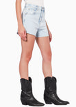 Short mom de tiro alto color azul, denim para mujer - Flashy