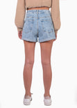 Short tiro alto de silueta mom color azul para mujer - Flashy