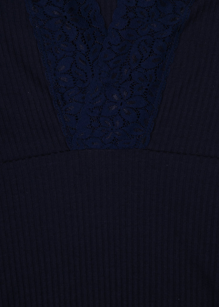Blusa manga larga con escote de encaje para mujer - Flashy