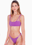 Top de vestido de baño con escote cuadrado y doble cargadera color morado para mujer - Flashy