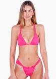 Top de vestido de baño de triángulo con anudado en espalda color fucsia para mujer - Flashy