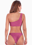 Top de vestido de baño de un solo hombro color morado, magenta para mujer - Flashy
